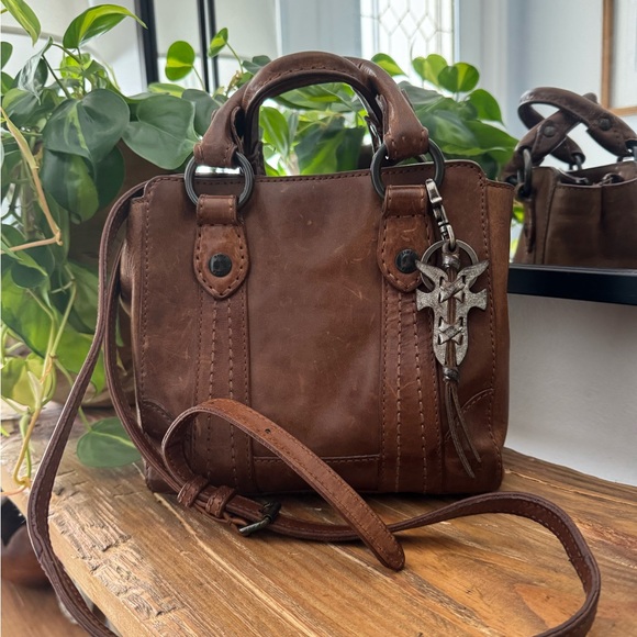 Frye Handbags - Frye Melissa Small Brown Leather Crossbody Satchel